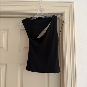 Pull & Bear Asymmetrical Black Women's Top - Sleeveless One-Shoulder